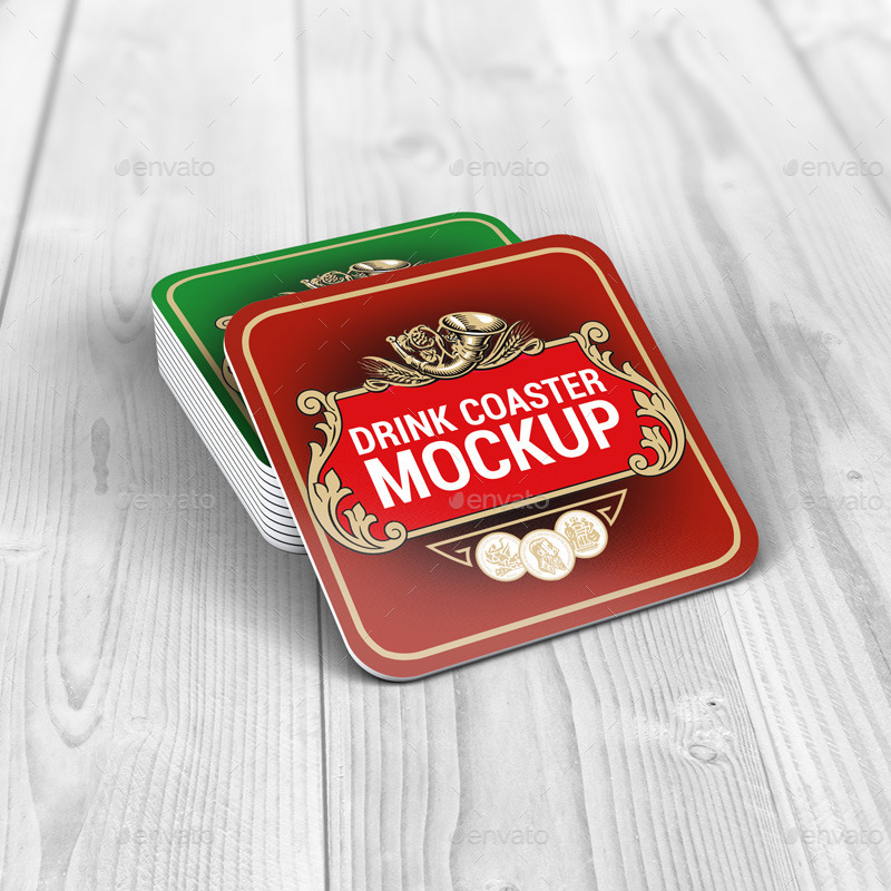 Drink Coasters Round and Square Label MockUp by L5Design GraphicRiver